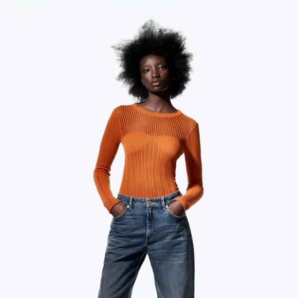 Zara Crochet Sweater in Burnt Orange - Picture 2 of 7